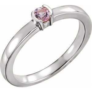 Sterling Silver Natural Pink Tourmaline Family Stackable Ring 71356:6039:P