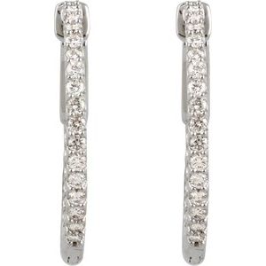 Sterling Silver 23 mm Imitation White Cubic Zirconia Inside-Outside Hinged Hoop Earrings