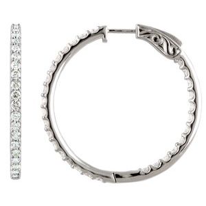 14K White 41.5 mm 5 CTW Natural Diamond Inside-Outside Hinged Hoop Earrings