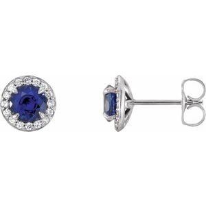 14K White 4 mm Natural Blue Sapphire & 1/10 CTW Natural Diamond Earrings 86458:662:P