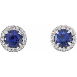 14K White 4 mm Natural Blue Sapphire & 1/10 CTW Natural Diamond Earrings 86458:662:P