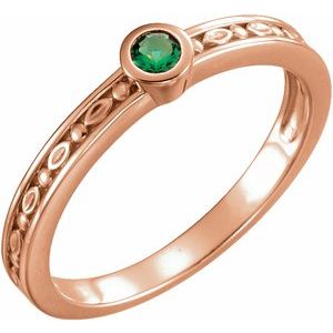 14K Rose Natural Emerald Family Stackable Ring 71298:6018:P