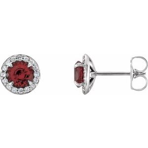 14K White 5 mm Natural Mozambique Garnet & 1/8 CTW Natural Diamond Earrings 86458:6005:P