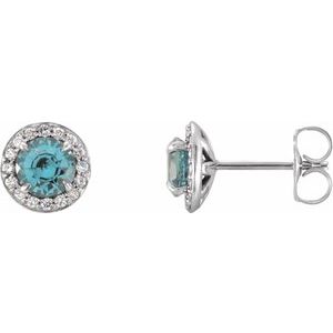 14K White 5 mm Natural Aquamarine & 1/8 CTW Natural Diamond Earrings 86458:6009:P