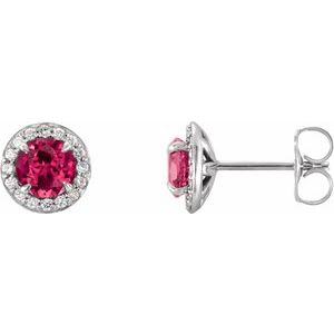 14K White 4 mm Natural Ruby & 1/10 CTW Natural Diamond Earrings 86458:668:P