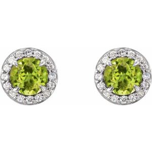 14K White 5 mm Natural Peridot & 1/8 CTW Natural Diamond Earrings 86458:6025:P