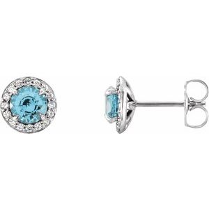 14K White 5 mm Natural Blue Zircon & 1/8 CTW Natural Diamond Earrings 86458:6033:P