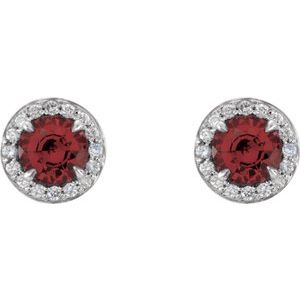 14K White 5 mm Natural Mozambique Garnet & 1/8 CTW Natural Diamond Earrings 86458:6005:P