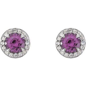 14K White 5 mm Natural Amethyst & 1/8 CTW Natural Diamond Earrings 86458:6007:P