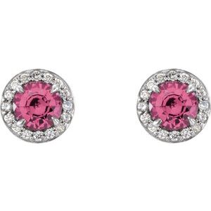 14K White 5 mm Natural Pink Tourmaline & 1/8 CTW Natural Diamond Earrings 86458:6029:P