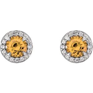 14K White 5 mm Natural Citrine & 1/8 CTW Natural Diamond Earrings 86458:6031:P