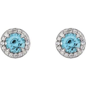 14K White 5 mm Natural Blue Zircon & 1/8 CTW Natural Diamond Earrings 86458:6033:P