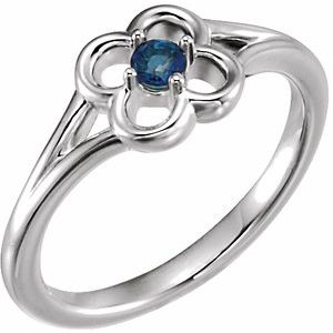 Platinum Natural Blue Sapphire Youth Flower Ring