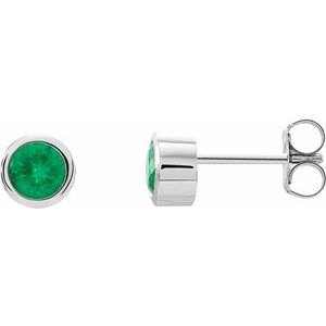 Rhodium-Plated Sterling Silver Lab-Grown Emerald Bezel-Set Earrings