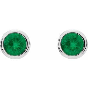 Rhodium-Plated Sterling Silver Lab-Grown Emerald Bezel-Set Earrings