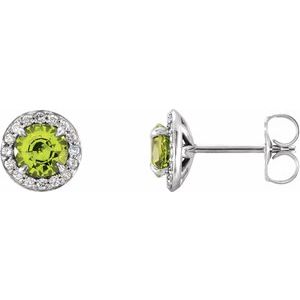 14K White 5 mm Natural Peridot & 1/8 CTW Natural Diamond Earrings 86458:6025:P