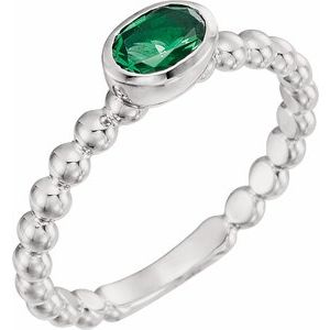 14K White Natural Emerald Family Stackable Ring 71623:6016:P