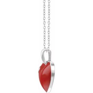 Sterling Silver .02 CT Natural Diamond Red Enamel Heart 16-18" Necklace