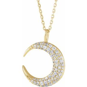 14K Yellow 1/3 CTW Natural Diamond Crescent Moon 16-18" Necklace