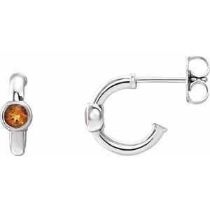 Sterling Silver Natural Citrine Huggie Hoop Earrings