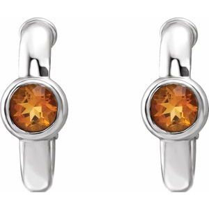 Sterling Silver Natural Citrine Huggie Hoop Earrings