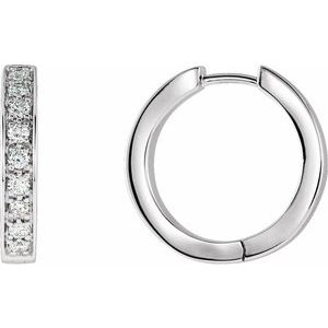 14K White Imitation Cubic Zirconia Inside-Outside Hinged 18.5 mm Hoop Earrings