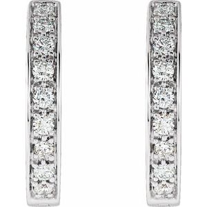 14K White Imitation Cubic Zirconia Inside-Outside Hinged 18.5 mm Hoop Earrings