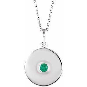 Sterling Silver Natural Emerald Disc 16-18" Necklace