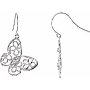 14K Yellow 1/6 Natural Daimond Floral Butterfly Earrings