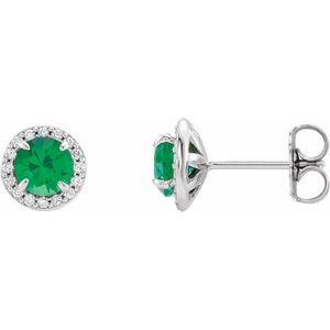 14K White 4 mm Natural Emerald & 1/10 CTW Natural Diamond Earrings 86458:664:P