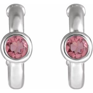 Sterling Silver Natural Pink Tourmaline Huggie Hoop Earrings