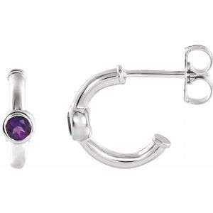 Sterling Silver Natural Amethyst Huggie Hoop Earrings