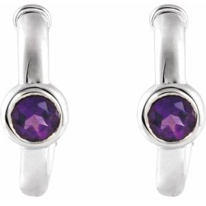 Sterling Silver Natural Amethyst Huggie Hoop Earrings