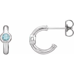 Sterling Silver Natural Blue Zircon Huggie Hoop Earrings