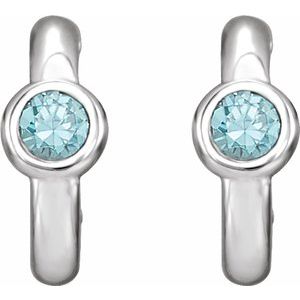 Sterling Silver Natural Blue Zircon Huggie Hoop Earrings