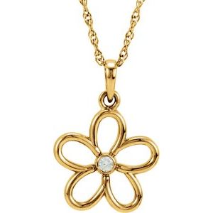 14K Yellow Natural Pink Tourmaline Flower 18" Necklace