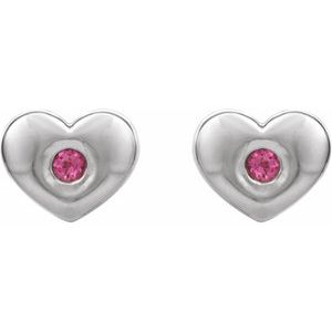 Sterling Silver Natural Pink Tourmaline Heart Earrings