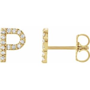 14K Yellow .05 CTW Natural Diamond Initial P Earring