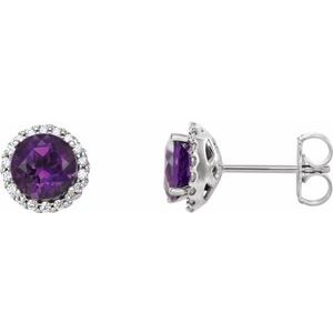 Platinum 5.5 mm Natural Amethyst & 1/8 CTW Natural Diamond Earrings