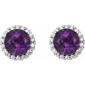 Platinum 5.5 mm Natural Amethyst & 1/8 CTW Natural Diamond Earrings