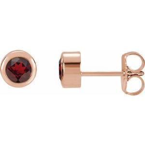 14K Rose Natural Mozambique Garnet Bezel-Set Earrings