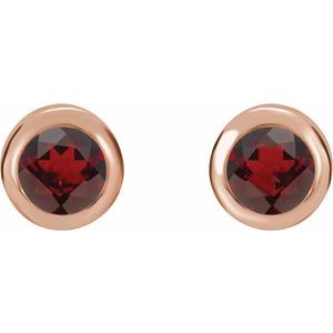 14K Rose Natural Mozambique Garnet Bezel-Set Earrings