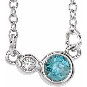 Sterling Silver Natural Blue Zircon & .02 CTW Natural Diamond 16" Necklace