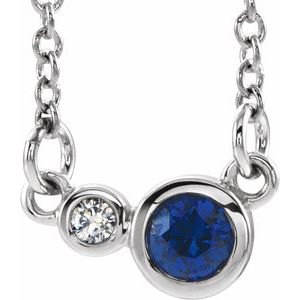 Sterling Silver Natural Blue Sapphire & .02 CTW Natural Diamond 16" Necklace