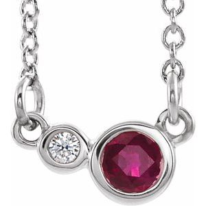 Sterling Silver Natural Ruby & .02 CTW Natural Diamond 16" Necklace