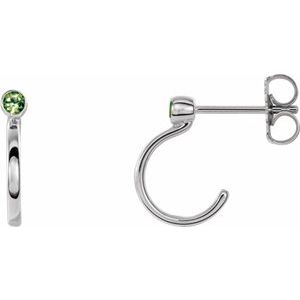 Sterling Silver 2 mm Natural Peridot Huggie J-Hoop Earring