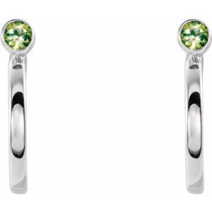 Sterling Silver 2 mm Natural Peridot Huggie J-Hoop Earring