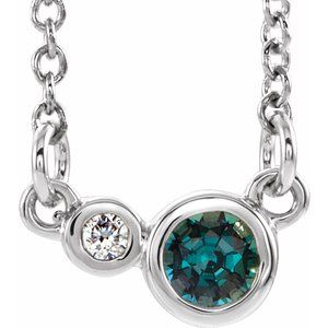 Sterling Silver Lab-Grown Alexandrite & .02 CTW Natural Diamond Semi-Set 16" Necklace