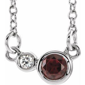 Sterling Silver Natural Mozambique Garnet & .02 CTW Natural Diamond 16" Necklace