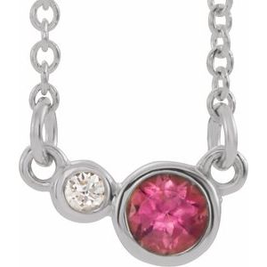 Sterling Silver Natural Pink Tourmaline & .02 CTW Natural Diamond 16" Necklace